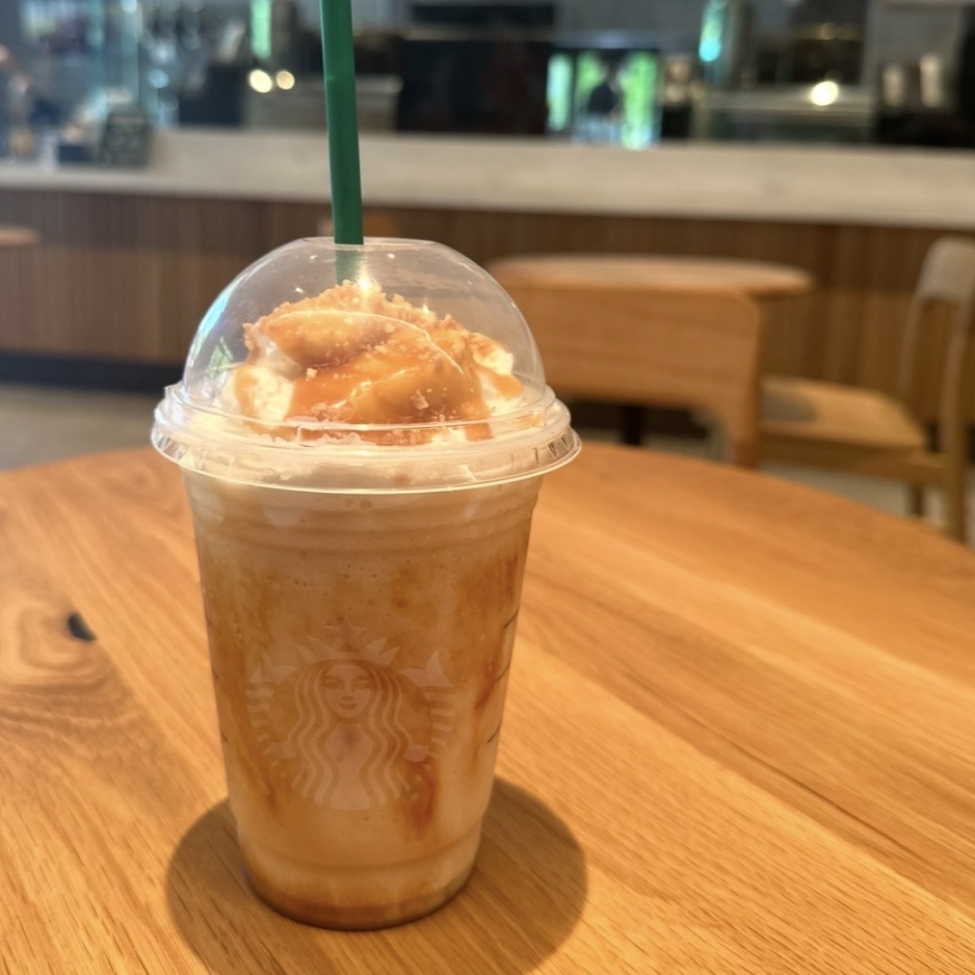 Carmel frappachino no coffee at Starbucks