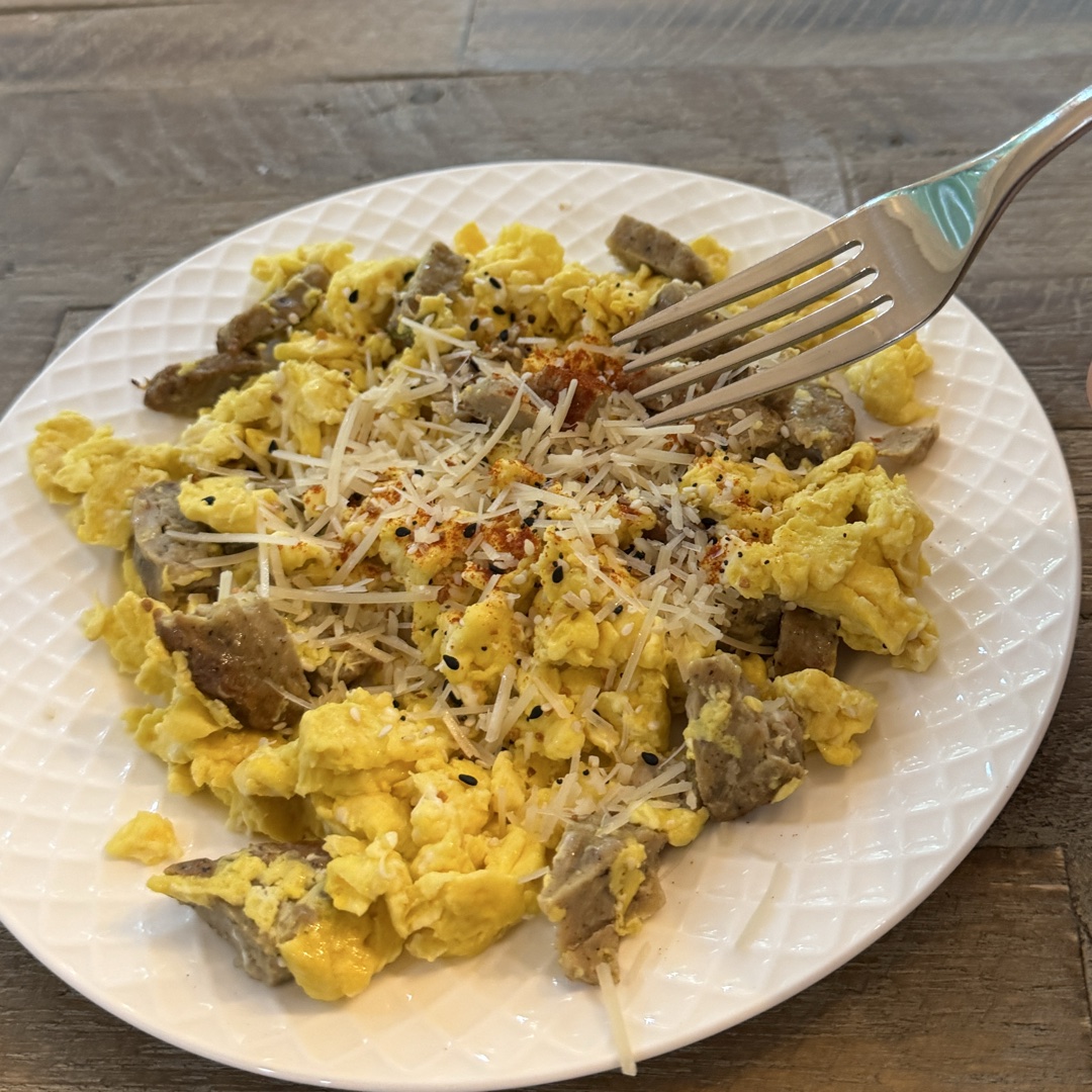 Eggs and Chicken sausage with Parmesan
