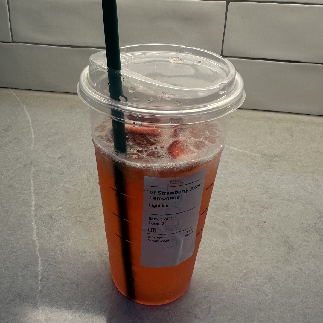 Strawberry açaí lemonade light ice at Starbucks