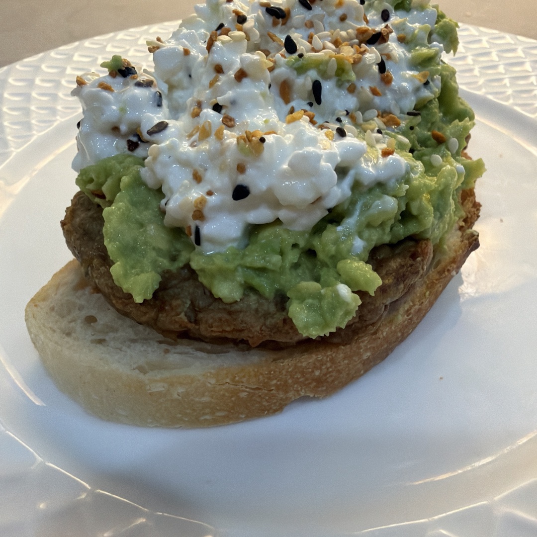 Chicken sausage, sour dough, Avocado, cottage cheese